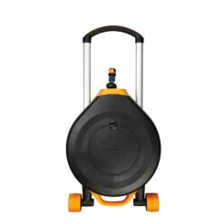 Fiskars Schlauchwagen Waterwheel Automatik XL, Für ½'-5/8", Schlauchdüse, Rasenspieß, Schwarz-orange -Pflanzen Geschäft 0930200501 Schlauchwagen Automatik XL mit Raedern 360 1 78974