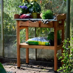 Pflanztisch, Natur, Kiefernholz, 78 X 38 X H91 Cm -Pflanzen Geschäft 0940700263 Pflanztisch mit Schubladen 3 118915