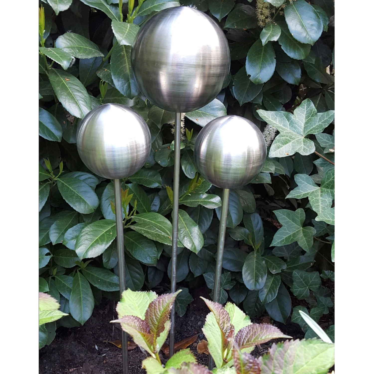 Beetstecker Rosenkugel, 10 Cm, Edelstahl / Matt Gebürstet, Rosenstab 80 Cm 4 Beetstecker Rosenkugel, 10 Cm, Edelstahl / Matt Gebürstet, Rosenstab 80 Cm – Bild 2