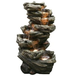 Gartenbrunnen Mit Warmlicht, Echtholzoptik, 61 X 45 X 102 Cm -Pflanzen Geschäft 0980500093 Polyresin Brunnen warmlicht 1 84960