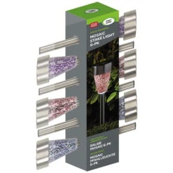 Mosaic Solarpfahlleuchte, Edelstahl / Glas, Silber / Bunt, 36 X 7,5 Cm, 6er Pack -Pflanzen Geschäft 2950100372 Solarpfahlleuchte Mosaic 6Stueck PRINT 61371