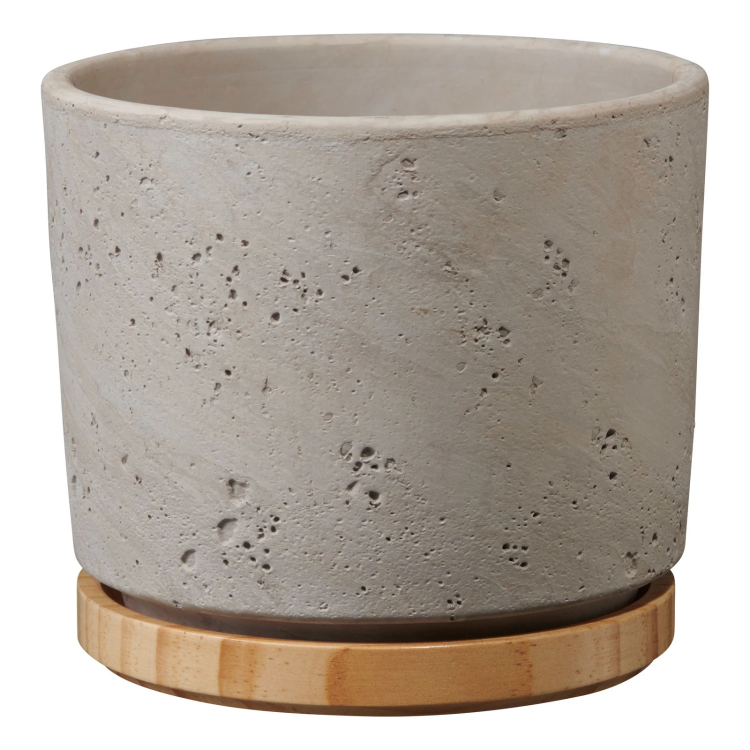 Übertopf Paros Deluxe, Keramik & Holz, Hellgrau, 19 Cm 3 Übertopf Paros Deluxe, Keramik & Holz, Hellgrau, 19 Cm